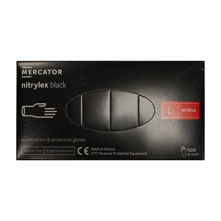 Rękawice nitrylowe czarne L PP opak. 100szt MERCATOR
