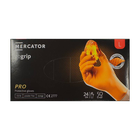Rękawice nitrylowe pomarańczowe L PP opak. 50szt MERCATOR